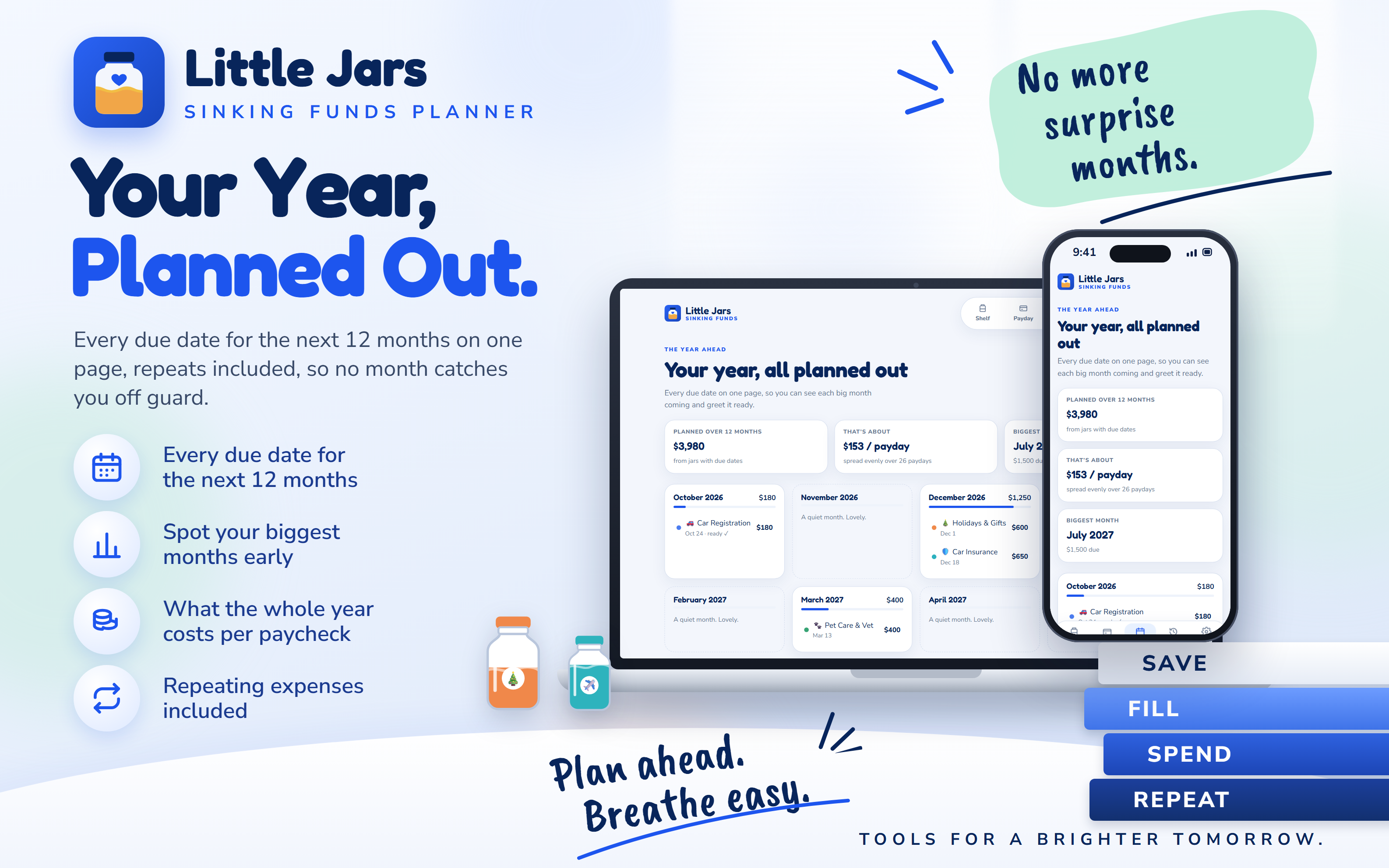 Little Jars year ahead: every due date for the next 12 months, $3,980 in all, or $153 a payday